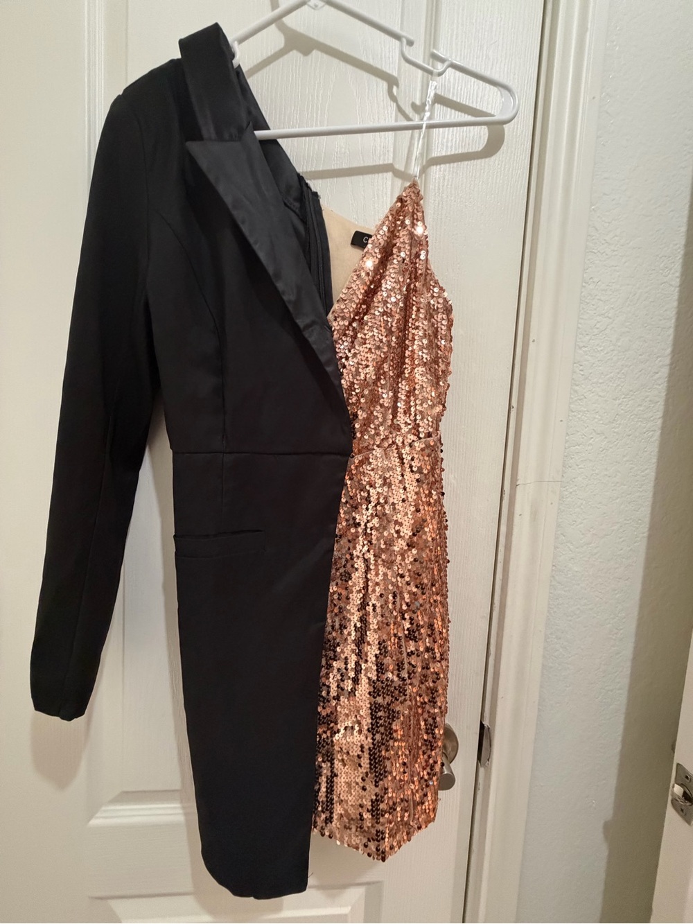 ChicMe Split Sequin Blazer Mini Dress Black Rose Gold Asymmetrical Small